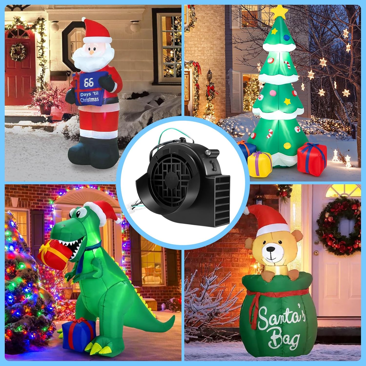 4-Pack Inflatable Fan Blower Replacement, 12V 1.2A Air Blower For Inflatables With 3 Led Light Strings For Thanksgiving