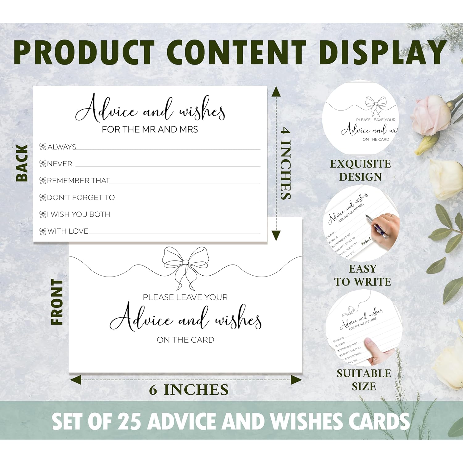 Black Bow Wishes Cards, Advice And Wishes For The Mr And Mrs, Wedding Shower Games Card, 25Pcs Minimalist Advice Cards For Bridal Shower, Engagement Bachelorette Party Decor -10
