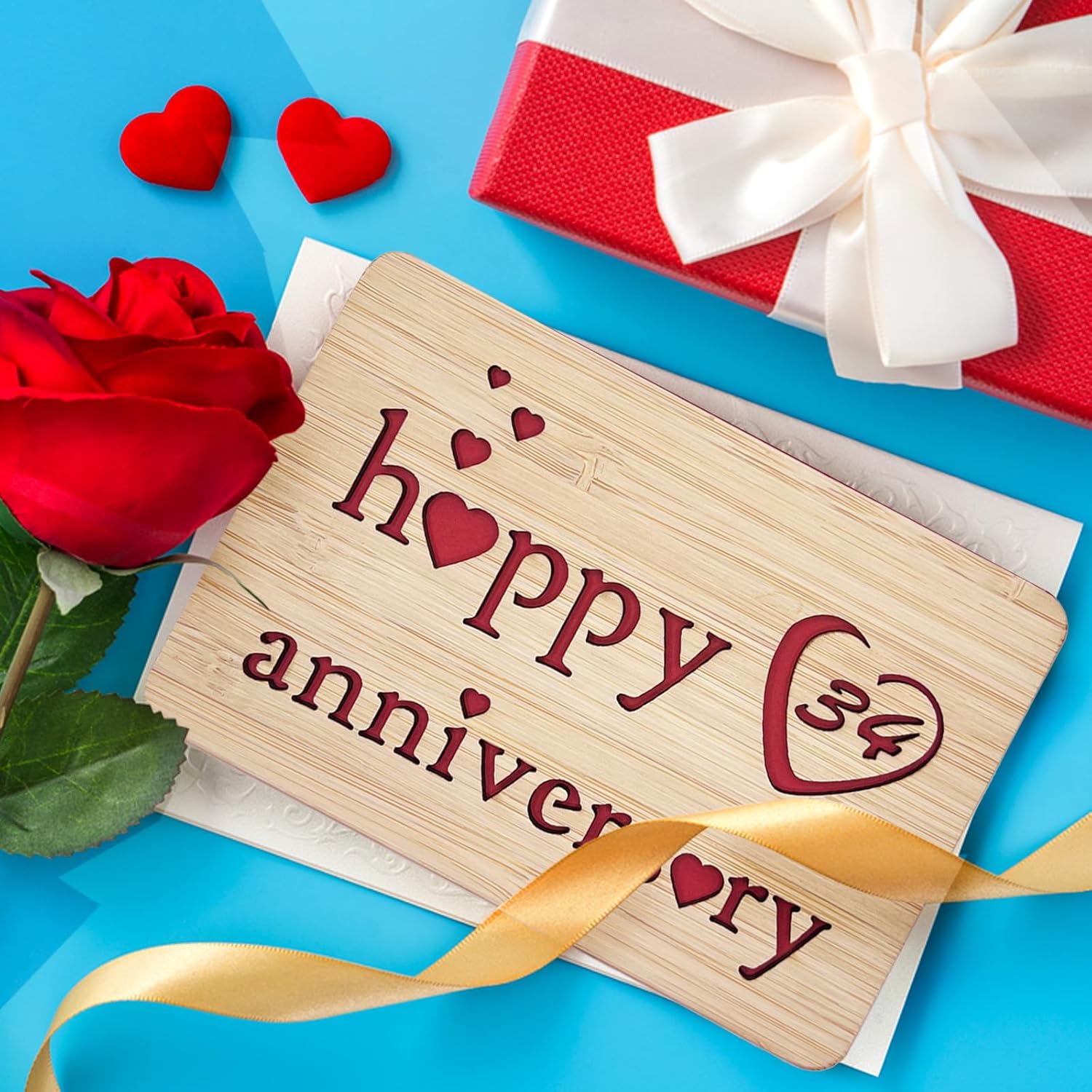 Wooden 34Th Anniversary Card,Handmade Wedding Anniversary Greeting Cards,34Th Anniversary Card For Her,Him,Husband,Wife