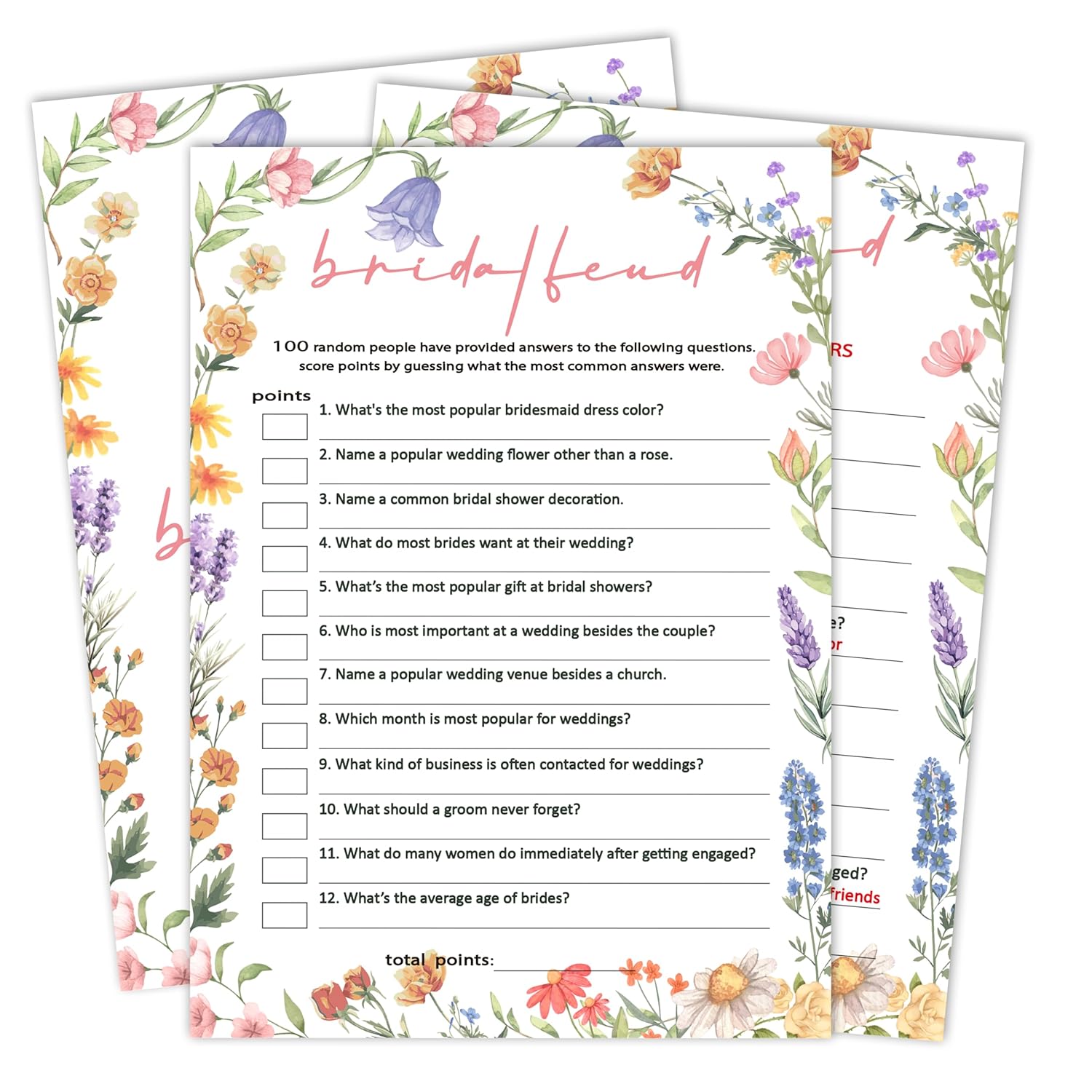 Bridal Shower Game, Wildflowers Theme Wedding Shower Games Cards For 25 Guests, Engagement Party Decorations Favors, Bachelorette Party Ideas And Activities Supplies, Wedding Games For Reception -B01