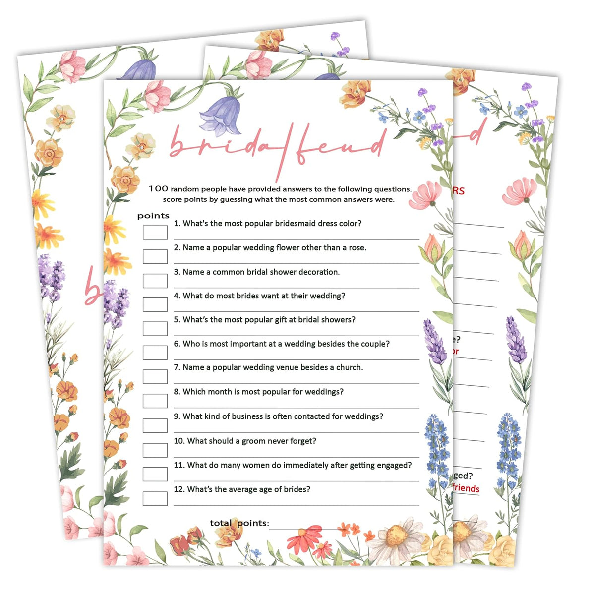 Bridal Shower Game, Wildflowers Theme Wedding Shower Games Cards For 25 Guests, Engagement Party Decorations Favors, Bachelorette Party Ideas And Activities Supplies, Wedding Games For Reception -B01