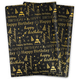 Large Black Gold Birthday Tissue Paper, 20" X 28", Black With Gold Happy Birthday Design For Gift Bags, 30 Sheets