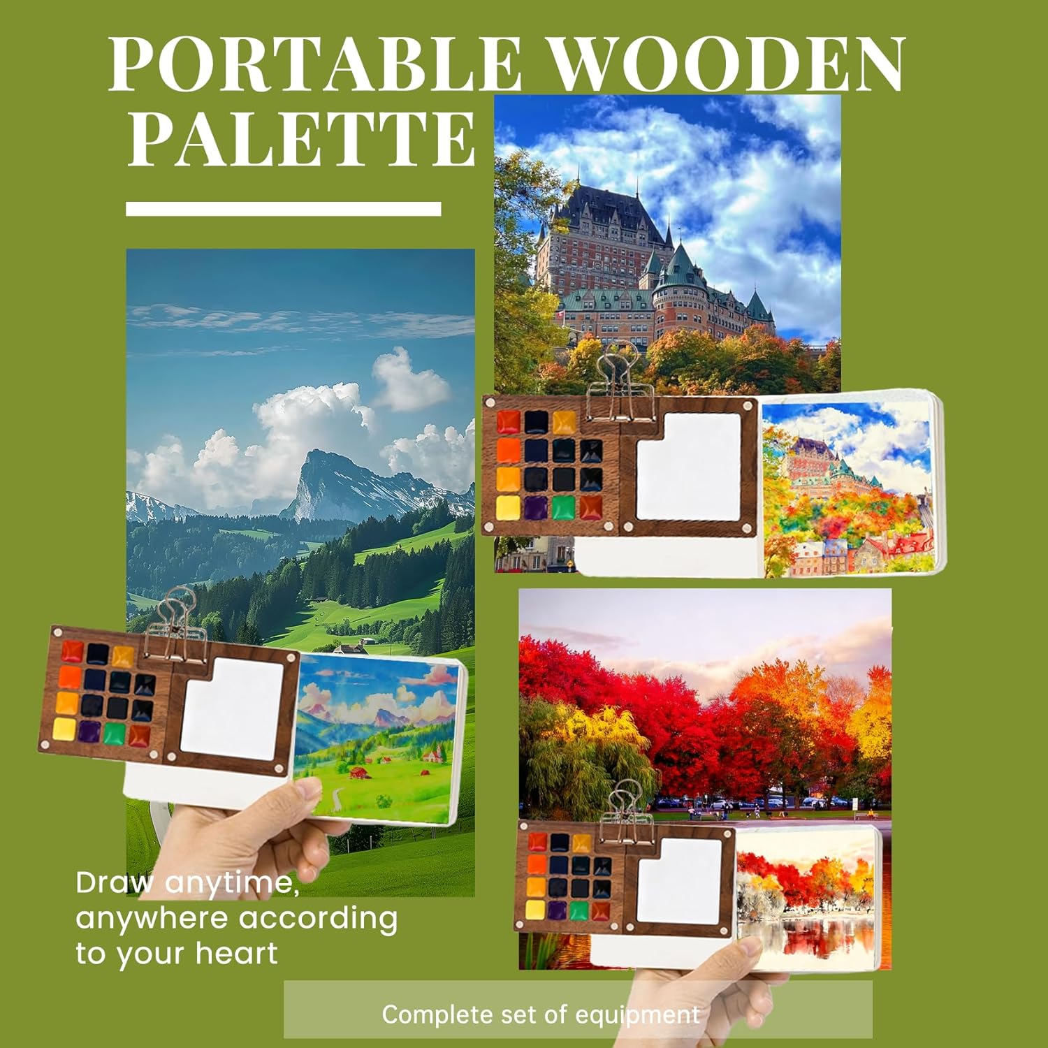 Mini Watercolor Paint Set, Pocket Watercolor Set With Paint, Travel Paint Kit,Brush, Sketchbook & Copper Clip, Watercolor Travel Kit For Beginners, Artists & Painting Enthusiasts
