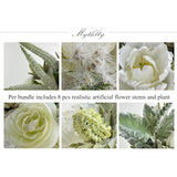 2 White Fake Flower Bouquets Mixed With White Tulip Peony And Greenery Stems, Artificial Flowers For Indoor Outdoor Home Office Table Centerpiece Decor, Wedding Bridal Farmhouse Decor