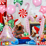 9Pcs Pink Christmas Balloons Decorations, Christmas Tree Balloon, Candy Cane Foil Balloon For Xmas Party New Year Birthday Party Supplies