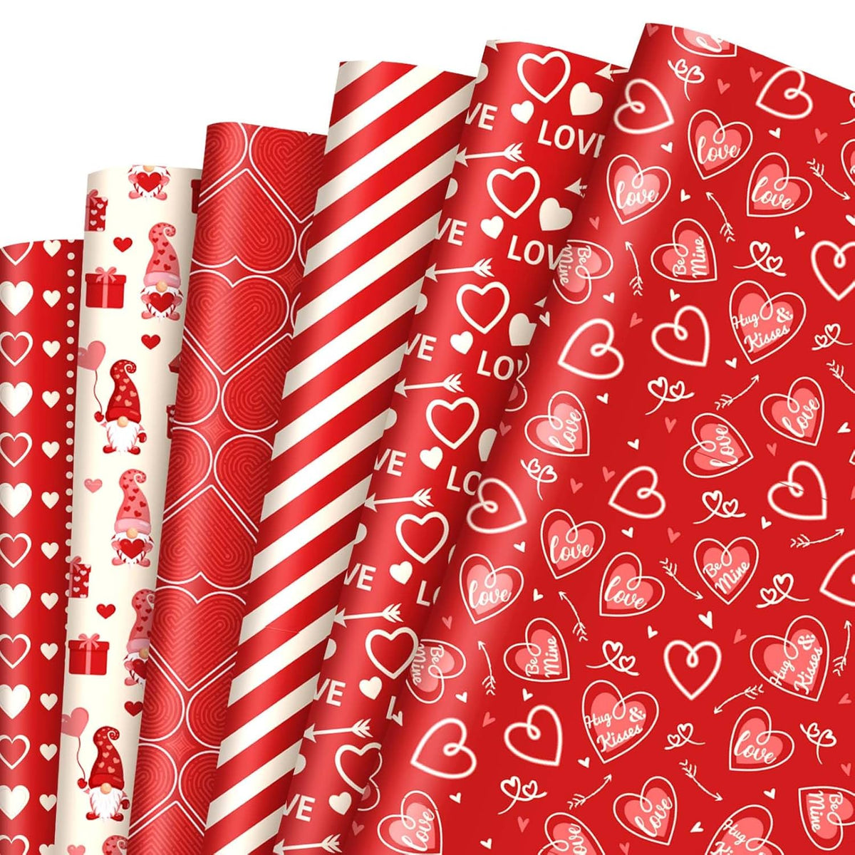 12 Sheet Valentine’S Day Wrapping Paper Love Heart Gnome Fingerprint Gift Wrap Paper Folded Flat Red Diy Craft Art Paper For Birthday Wedding Party Supplies, 19.7 X 27.6 Inch