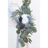 Arch Flowers With Drapes Kit (Pack Of 4) - 2Pcs Artificial Dusty Blue & Navy Blue Floral Swag Arrangement With 2Pcs Draping Fabric For Wedding Ceremony Arbor And Reception Backdrop Decoration