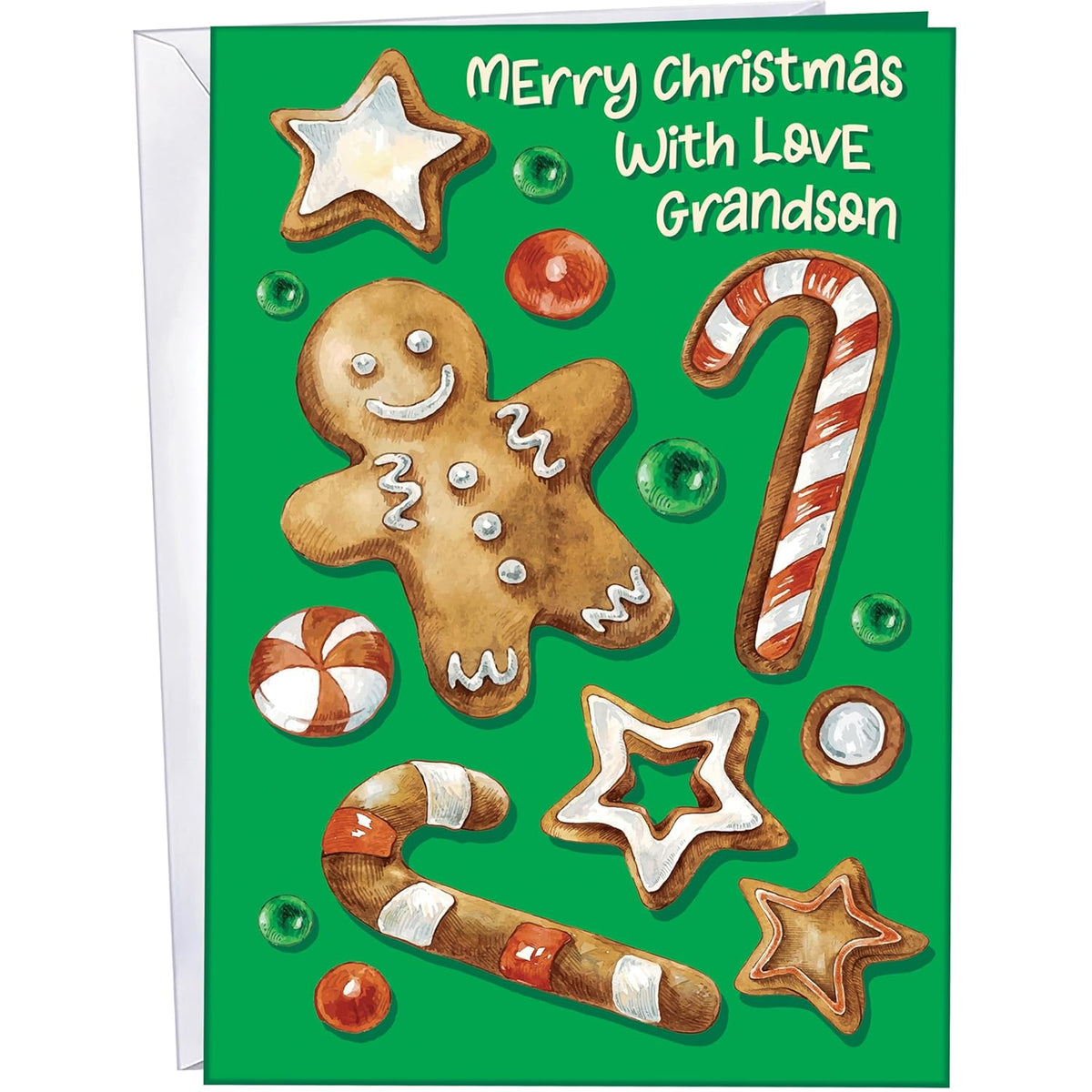 - Grandson Christmas Card - New - Made In Chicago - Large Card Opens To 10" X 7.75" - Packaged In Extra Sturdy Mailer - 1001