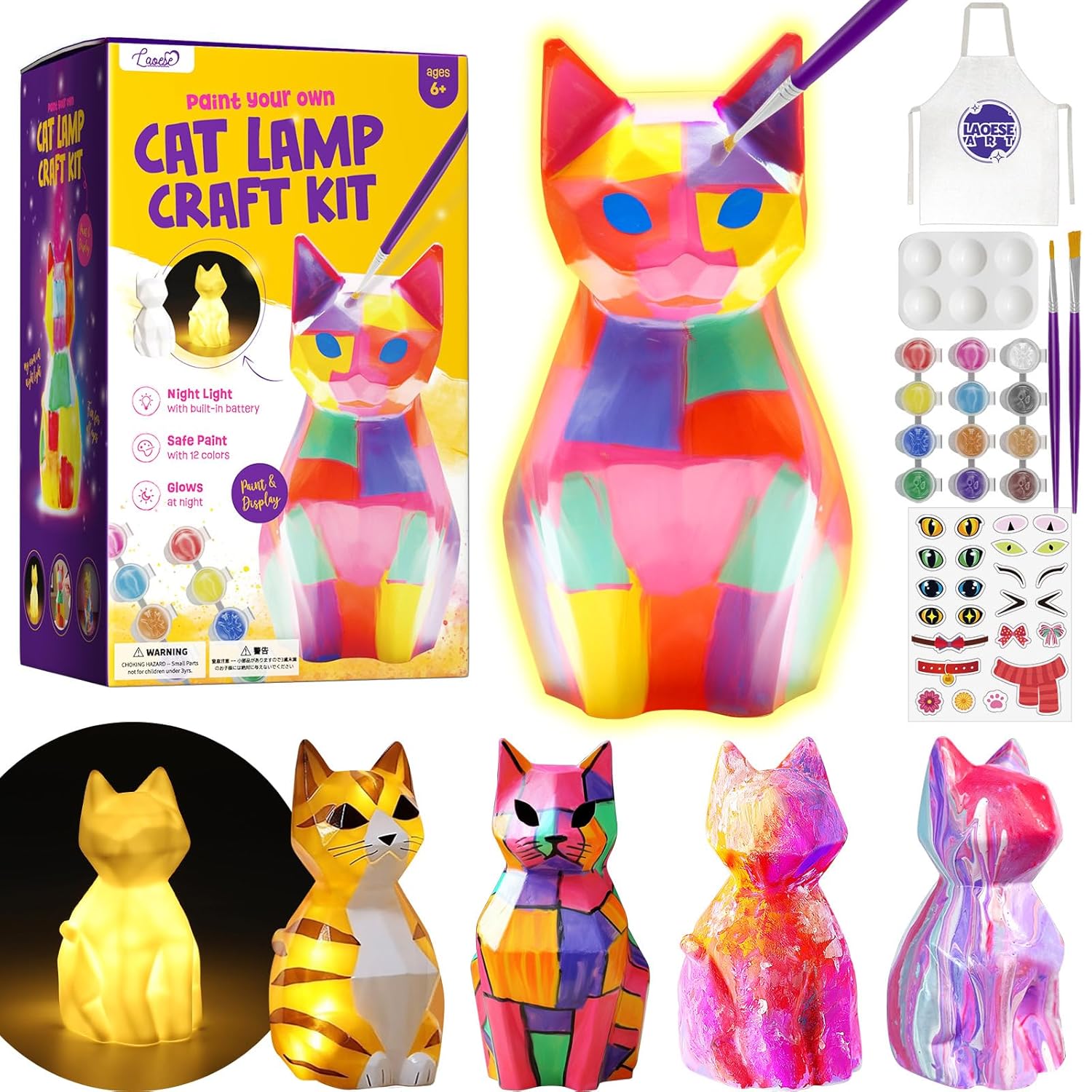 Paint Your Own Cat Lamp Kit, Arts And Crafts For Kids Ages 8-12, Art Supplies Painting Kit For Kids 6-12, Cat Night Light Toys Girls Boy Birthday Christmas Gifts For Kid Ages 3 4 5 6 7 8 9 10 11 12+