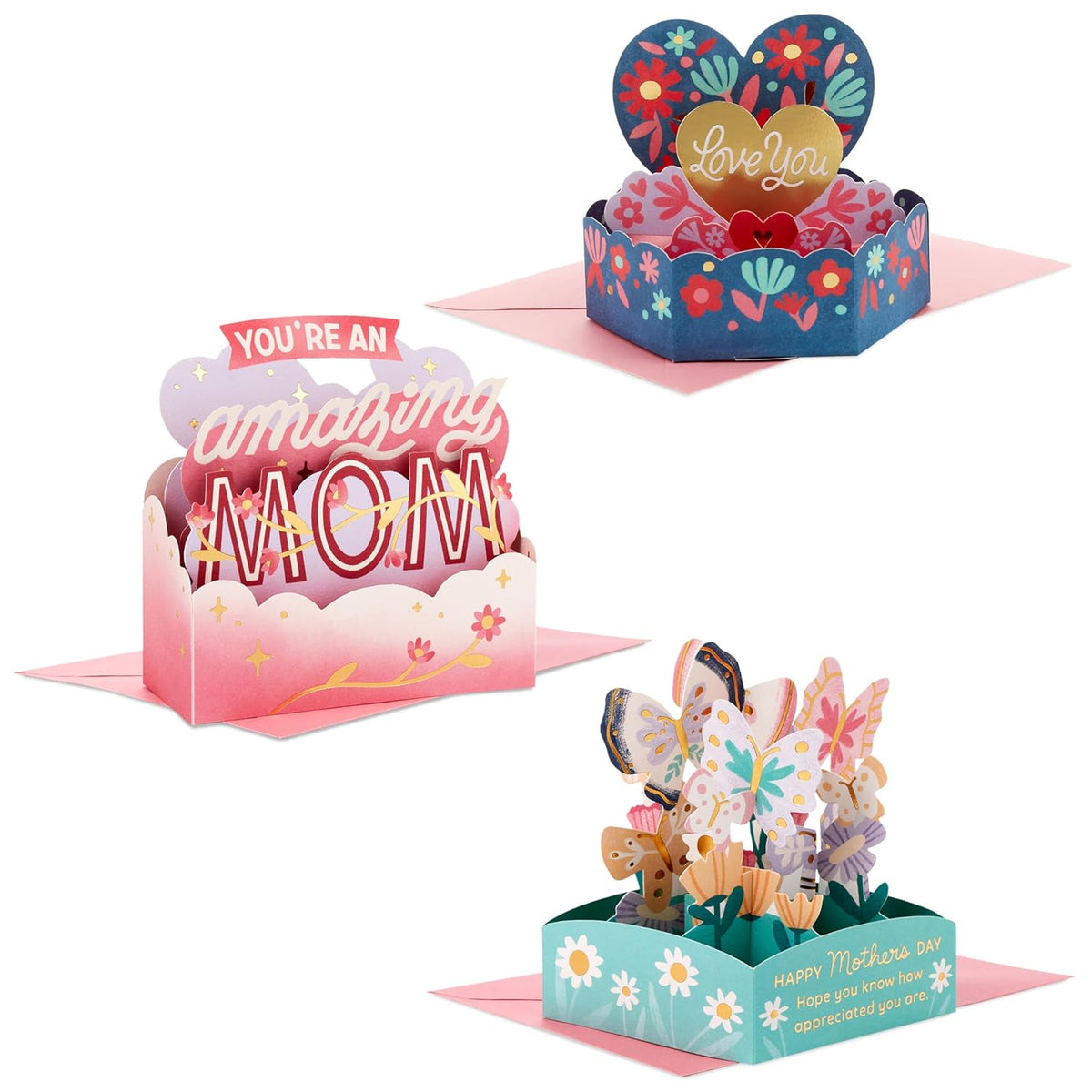 Hallmark Paper Wonder Mothers Day Pop Up Cards, Assorted Pack of 3, Mini 3D Cards (Amazing Mom)
