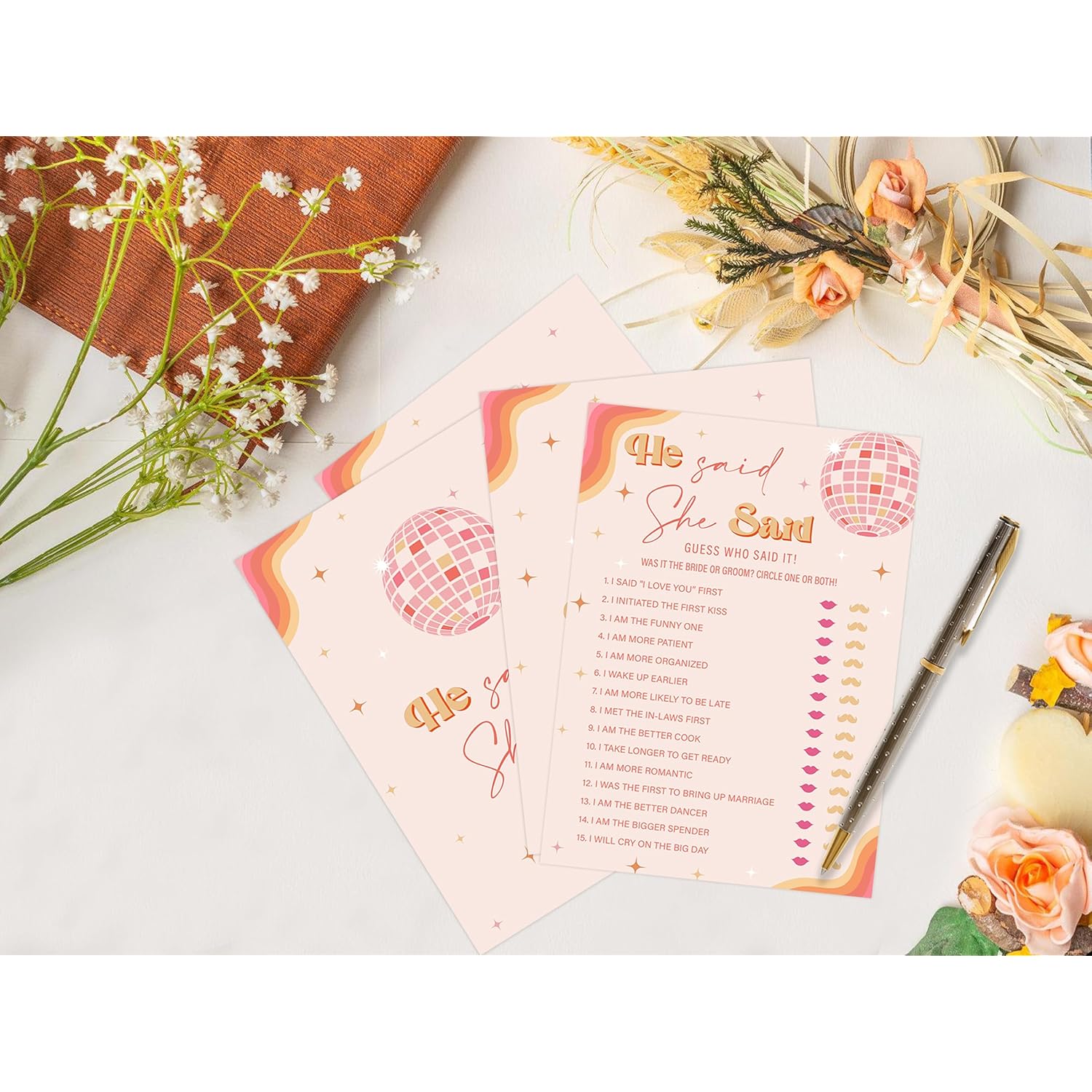 Disco Ball He Said She Said Game For 30 Guests With Game Cards, The Last Disco Bridal Shower Game, Boho Bridal Shower Decorations, Wedding Shower Or Bachelorette Party Supplies - 04