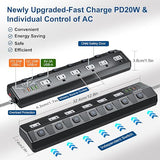 USB C Power Strip 6 Outlets 4 USB 70W Charging Station PD 20W 5FT Wall Mount