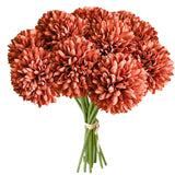 Burnt Orange Artificial Ball Chrysanthemum 12 Stems Faux Flowers With Bendable Stems For Valentine'S Day And New Year Decorations Diy Wedding Centerpiece Fall Decor Home Arrangements