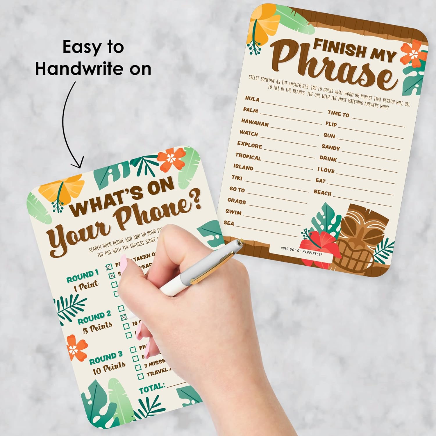 Big Dot of Happiness Tropical Luau - 2-in-1 Hawaiian Beach Party Cards - Activity Duo Games - Set of 20