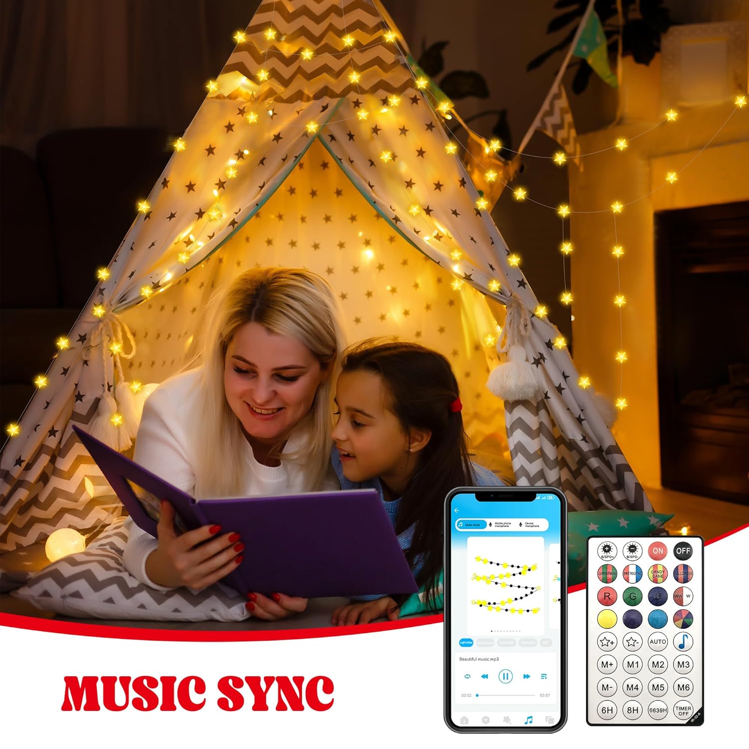 Smart Star Christmas Lights Indoor, 33 Ft 80 Led Usb Star Lights String, App & Remote Control, Timer Music Sync, Star St