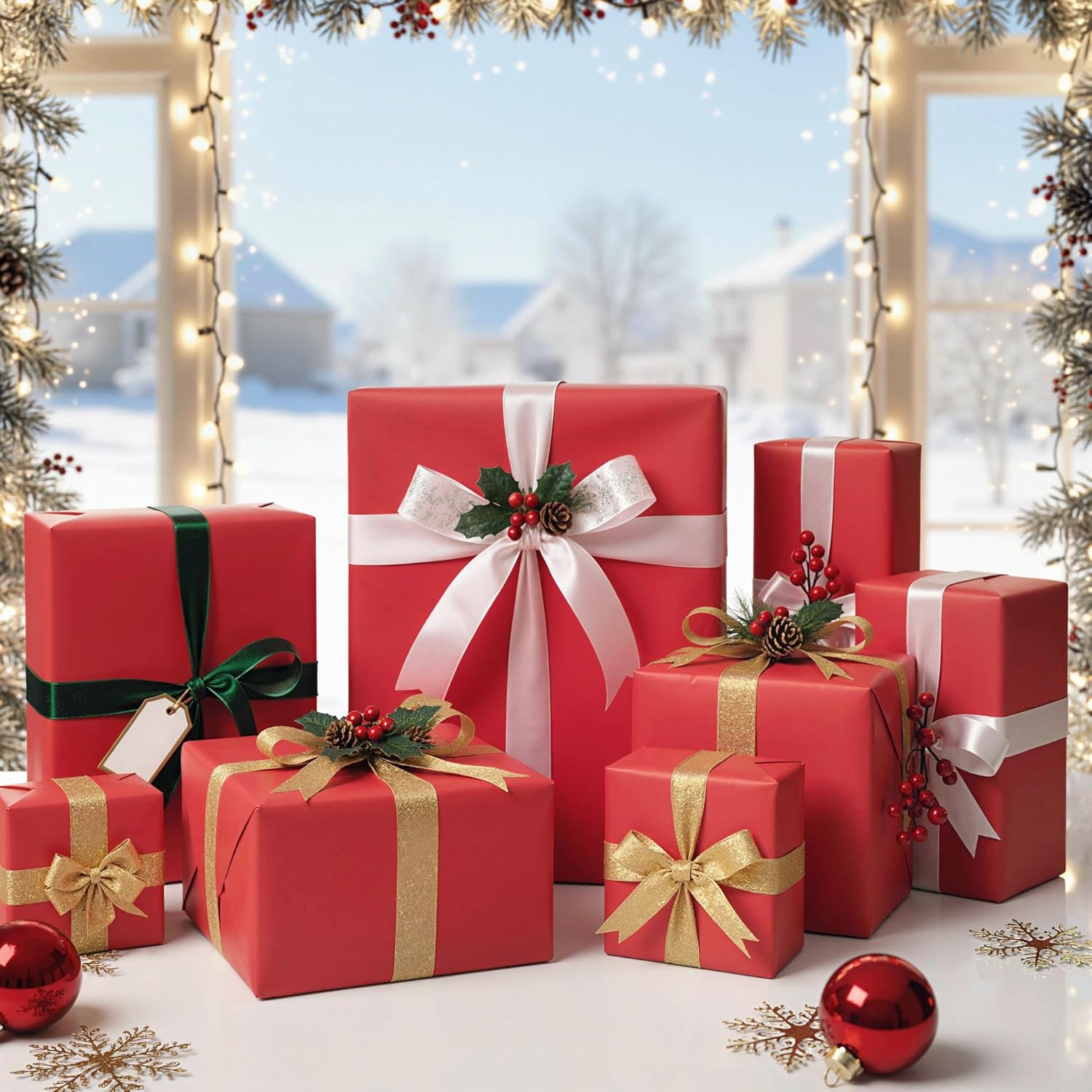 Red Wrapping Paper Roll, 15" X 450" (38') Gift Wrapping Paper For Packing Gift Wrap Parcel Wall Art Crafts Floor Covering