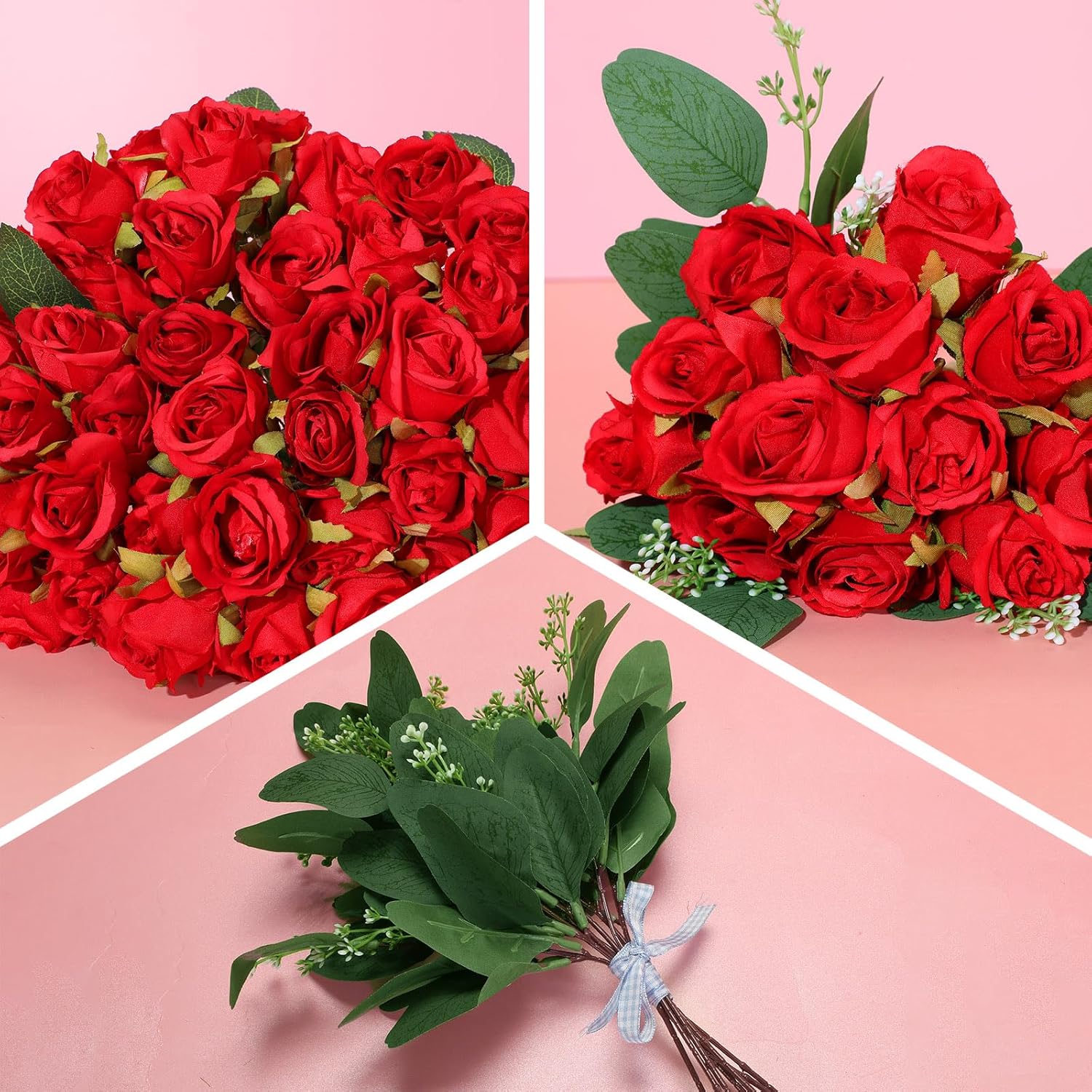 108 Pcs Artificial Silk Rose Bouquet Flowers Bulk Fake Roses With Stem Plastic Realistic Faux Floral For Spring Craft Wedding Bridal Shower Table Centerpieces Party Vase Garden Decor(Red)