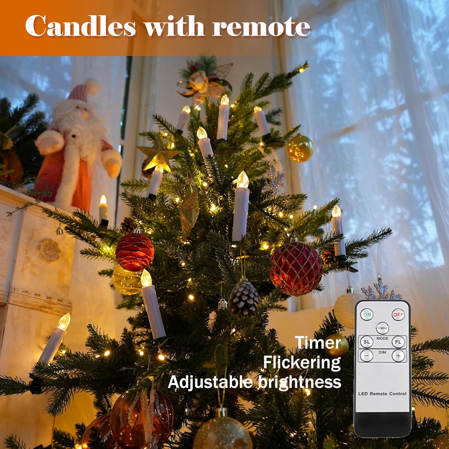 30 Pcs Christmas Tree Candles With Clips, 4''Taper Candle Stick With Remote Timer And Dimmable, Waterproof White Flameless Mini Window Candle Battery Operated For Trees Wreath
