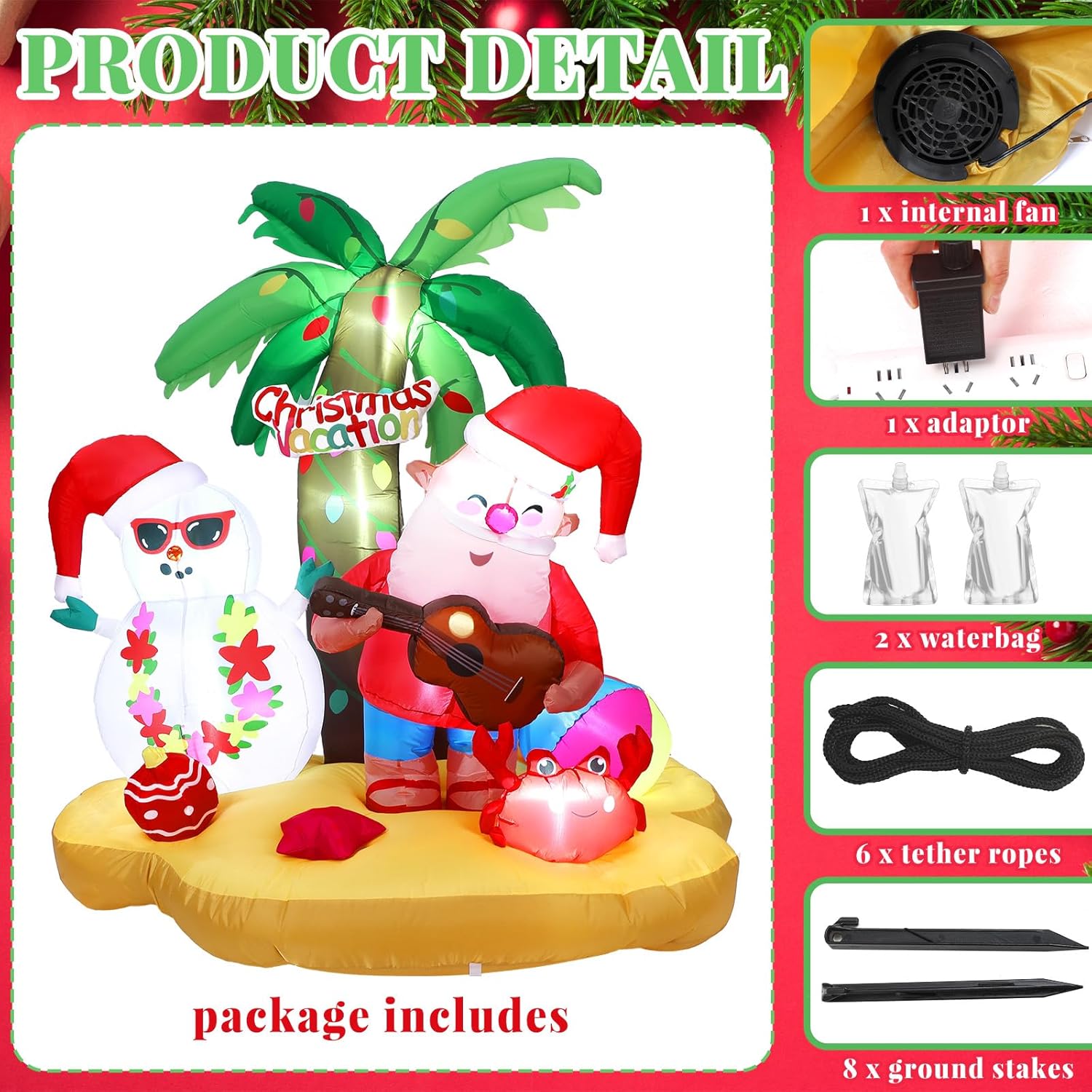 Christmas In July Santa Inflatables Decorations, 7 Ft Hawaiian Beach Vacation Snowman Outdoor Decorations, Build In Led