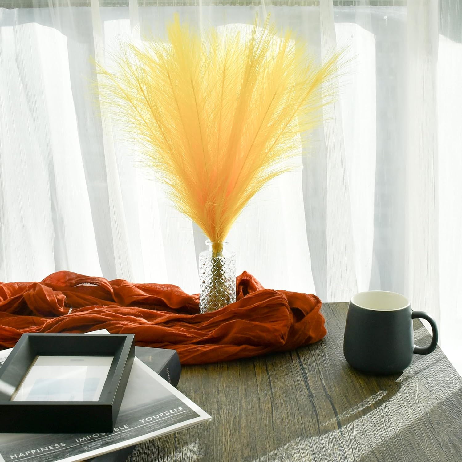 Yellow Silk Pampas Grass Bouquet 20 Stems 17.7In Fluffy Artificial Pampas With Bendable Stems For Valentine'S Day And New Year Decorations Wedding Centerpiece Home Boho Décor