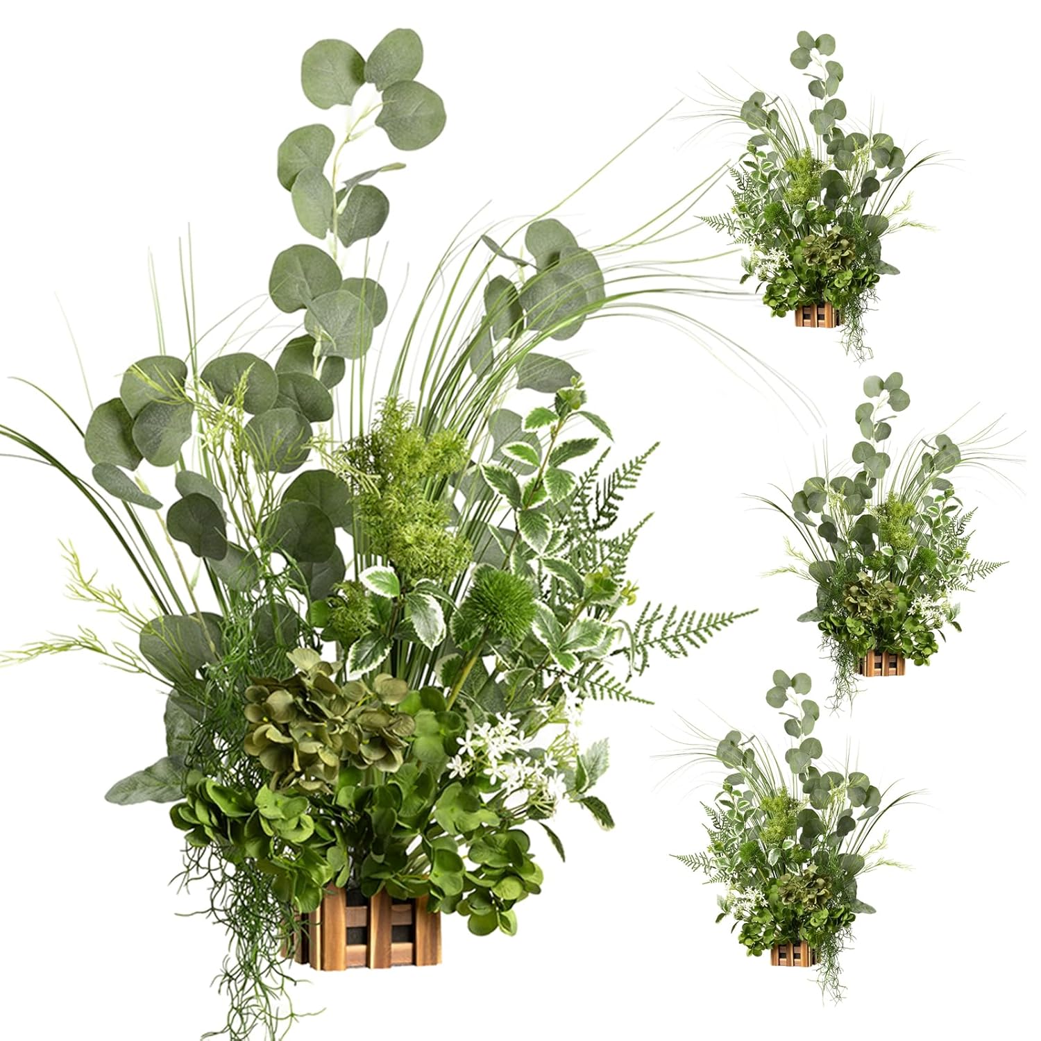 17.5" Tall Free-Standing Artificial Flowers Arrangements 4 Pcs Wedding Aisle Runner Chair Decorations White & Green Centerpieces For Ceremony Reception Rose Floral Party Outdoor