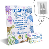 Under The Sea Diaper Raffle Tickets With Sign - Ocean Animals Baby Shower Game Card Set-1 Sign And 50 Tickets For Baby Shower Party Supplies - F02
