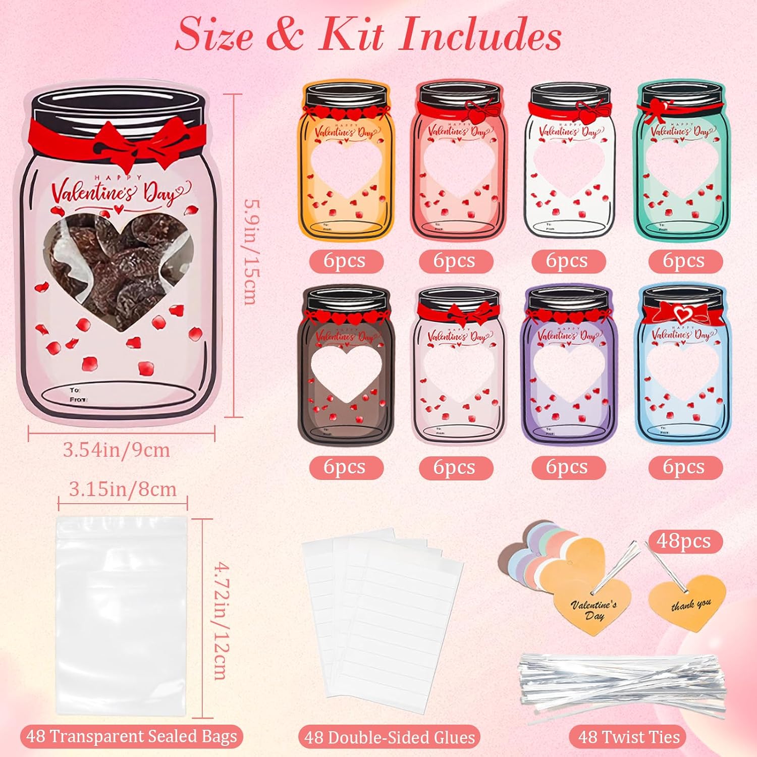 Valentines Cards For Kids Classroom - 48 Pack Mason Jar Valentines Day Cards Funny Valentine Gifts Cards For School Exchange Party Favors (Candy Not Included)