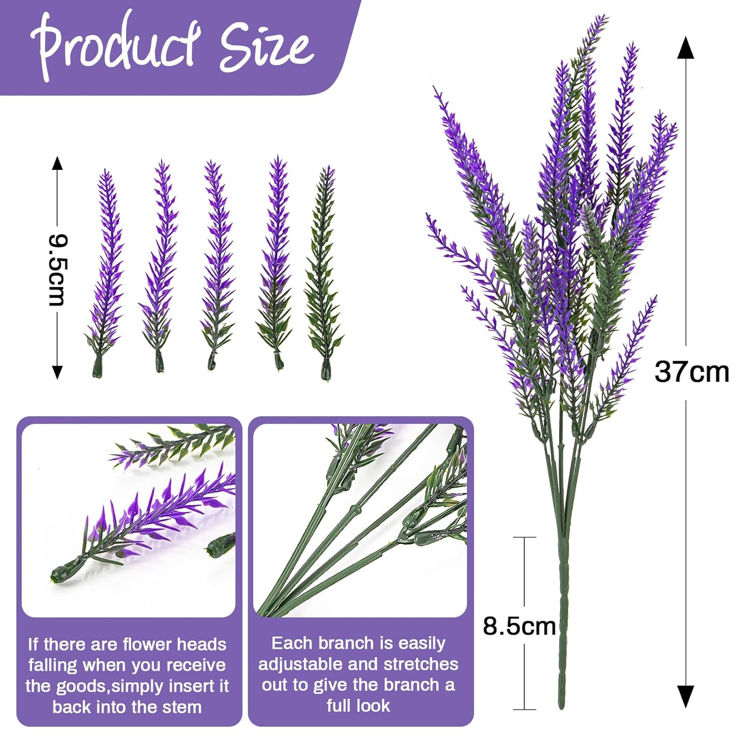 Artificial Lavender Flowers - 9 Pcs Faux Lavender Plant Artificial Fake Plastic Purple Flowers For Home Room Window Wedding Garden Table Centerpieces Vase Outdoors Indoor Decor
