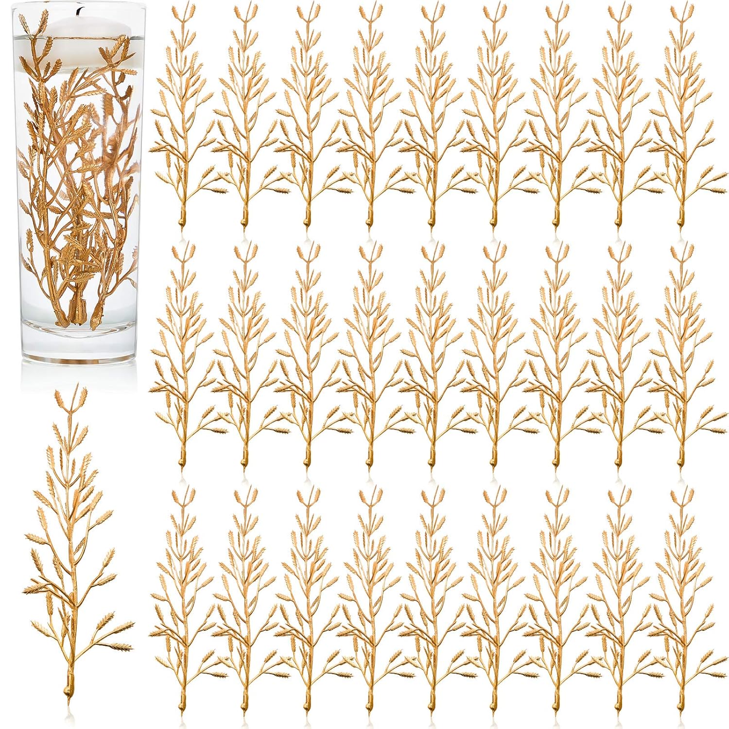 80 Pieces Faux Flowers For Centerpiece Vase, Filling In Floating Candles Mini Flower Filler For Wedding Dinning Table Party Home Bar Restaurant Decoration, 6 Inch (Gold)