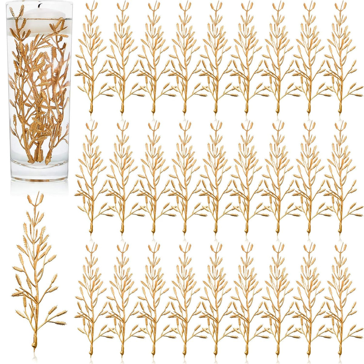 80 Pieces Faux Flowers For Centerpiece Vase, Filling In Floating Candles Mini Flower Filler For Wedding Dinning Table Party Home Bar Restaurant Decoration, 6 Inch (Gold)