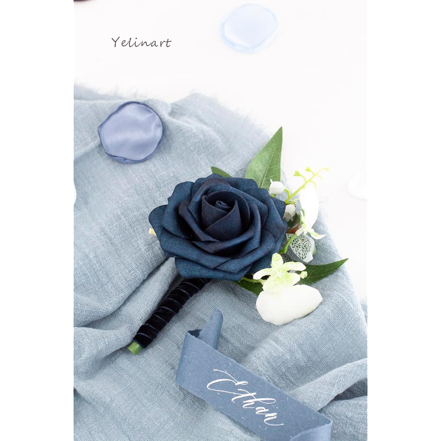 1 Pc Sinlge Navy Blue Boutonniere For Men For Wedding Groom Groomsmen Artificial Rose Rose Flowers Boutonniere For Wedding Ceremony Anniversary Formal Dinner Party