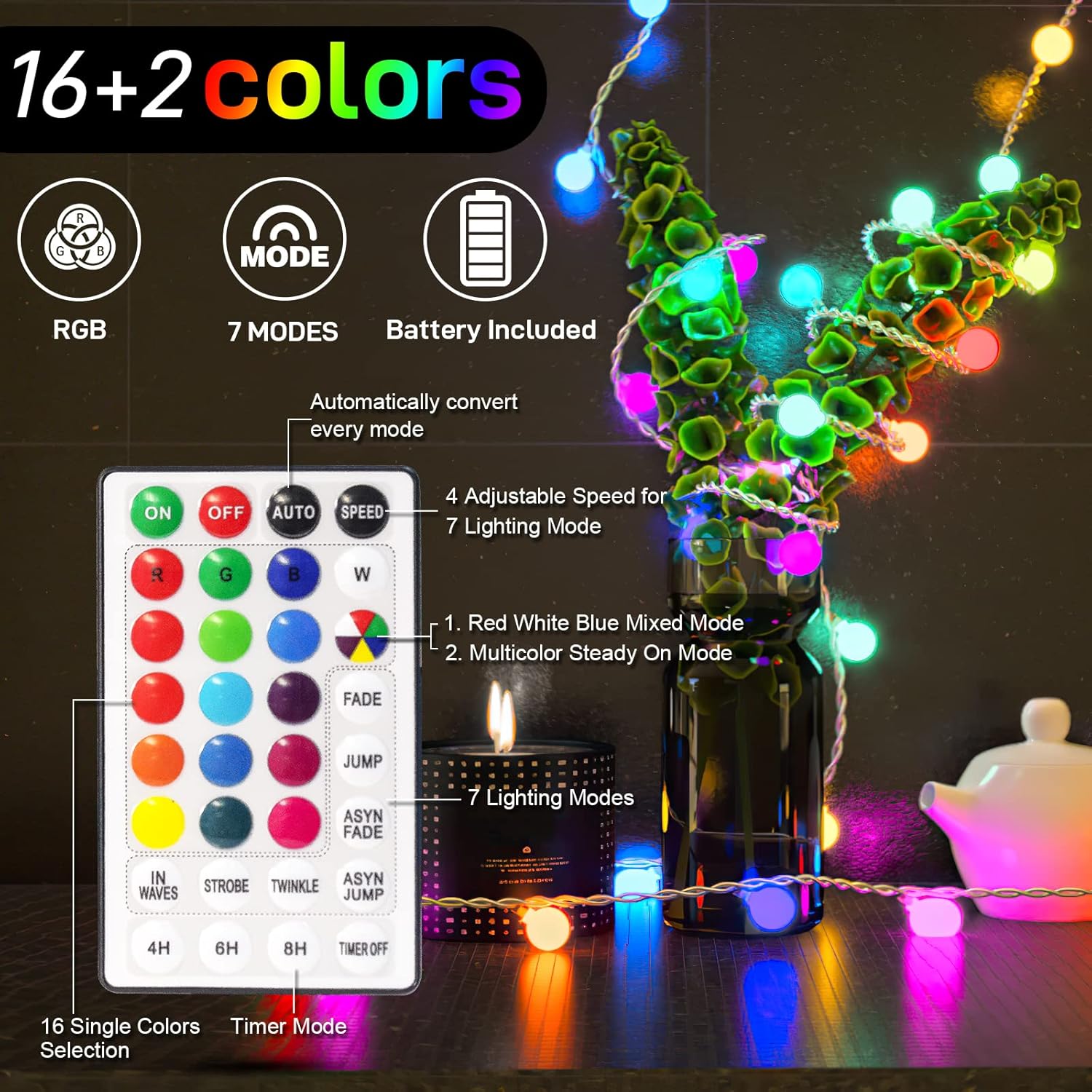 Led String Lights Usb Plug In 19 Color Changing String Lights With Remote 21.3Ft 50 Led Multicolor Globe Fairy Lights Fo