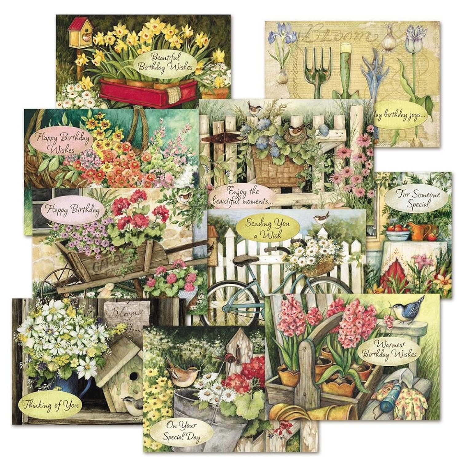 Current by Susan Winget Happy Birthday Greeting Card Set - Value Pack of 20 Cards With White Envelopes, 10 Designs, Large 5" x 7" Assortment