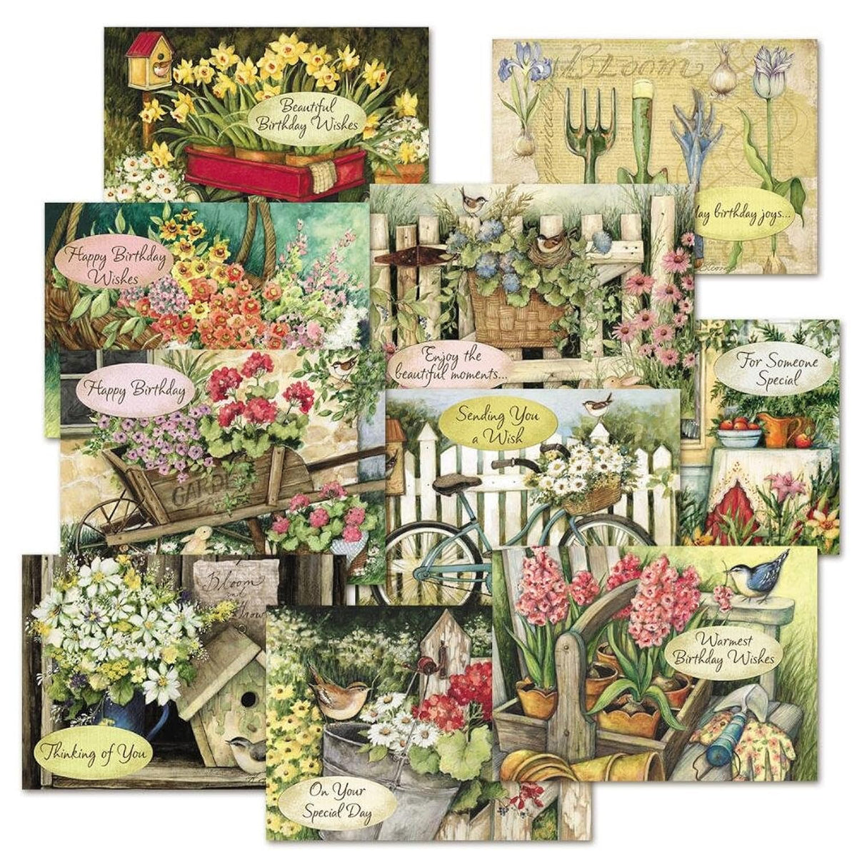 Current by Susan Winget Happy Birthday Greeting Card Set - Value Pack of 20 Cards With White Envelopes, 10 Designs, Large 5" x 7" Assortment