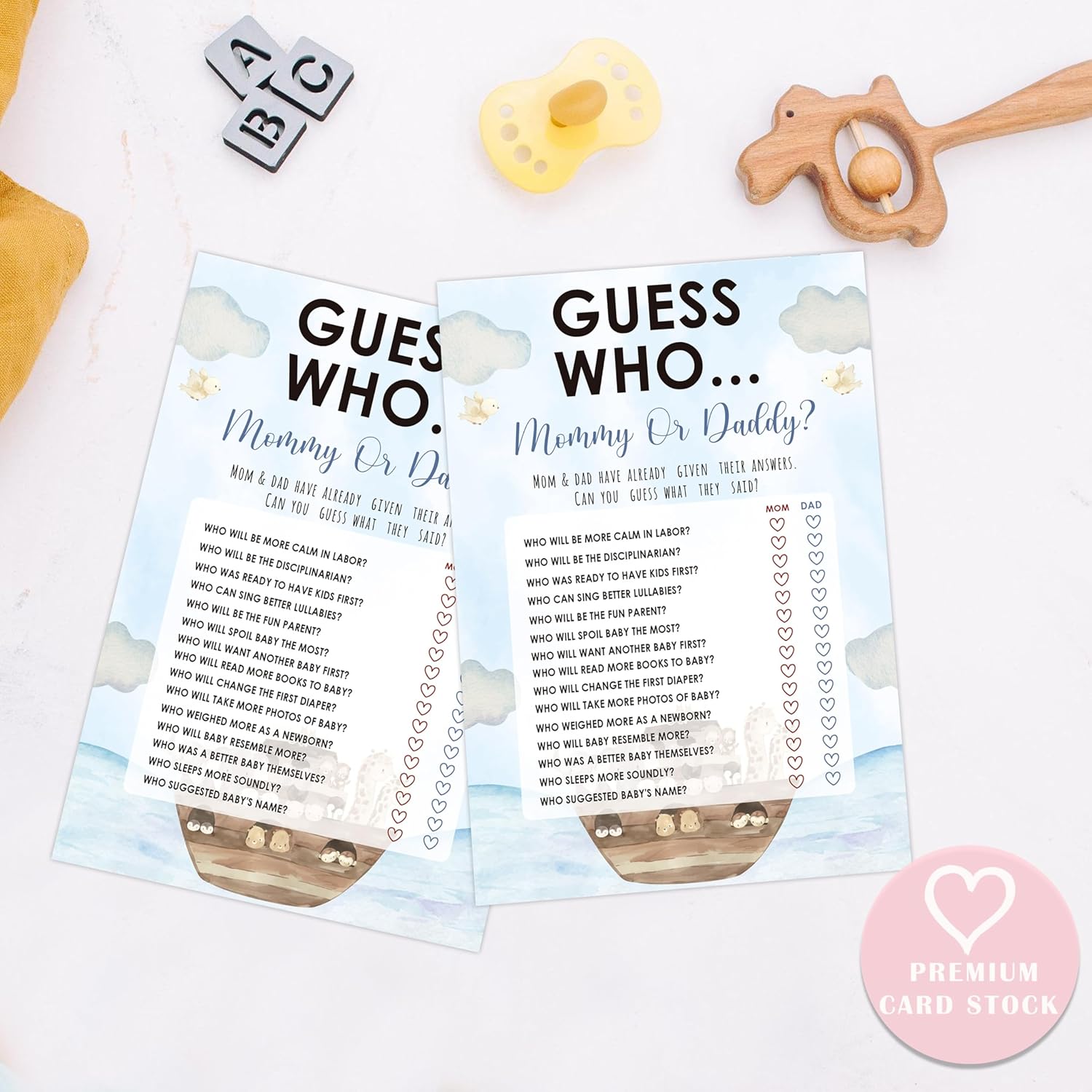 Noah'S Ark Guess Who Mommy Or Daddy Game, Baby Shower Games, Pack Of 30 Game Cards, Gender Neutral Boy Or Girl - Fa53