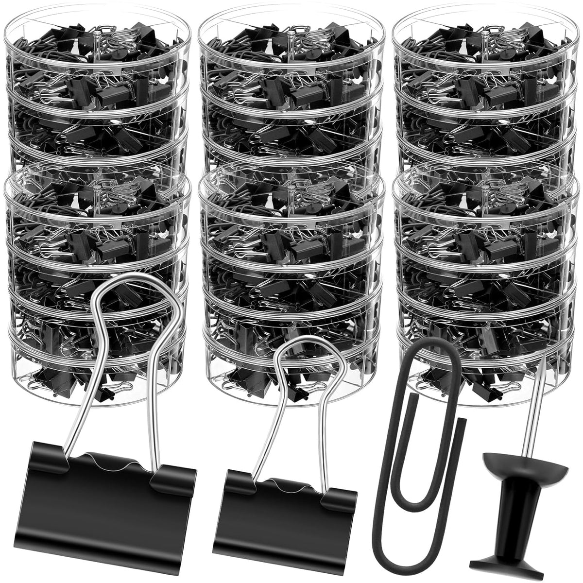 Operation Christmas 1560 Pcs Paper Clips And Binder Clips Assorted Sizes Large Medium Small Binder Clip, Paperclips For Operation Christmas Items Bulk Office Supplies(Black)