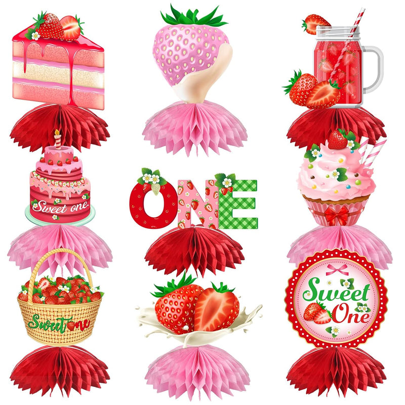 9 Pieces Strawberry Sweet One Honeycomb Centerpieces Strawberry First