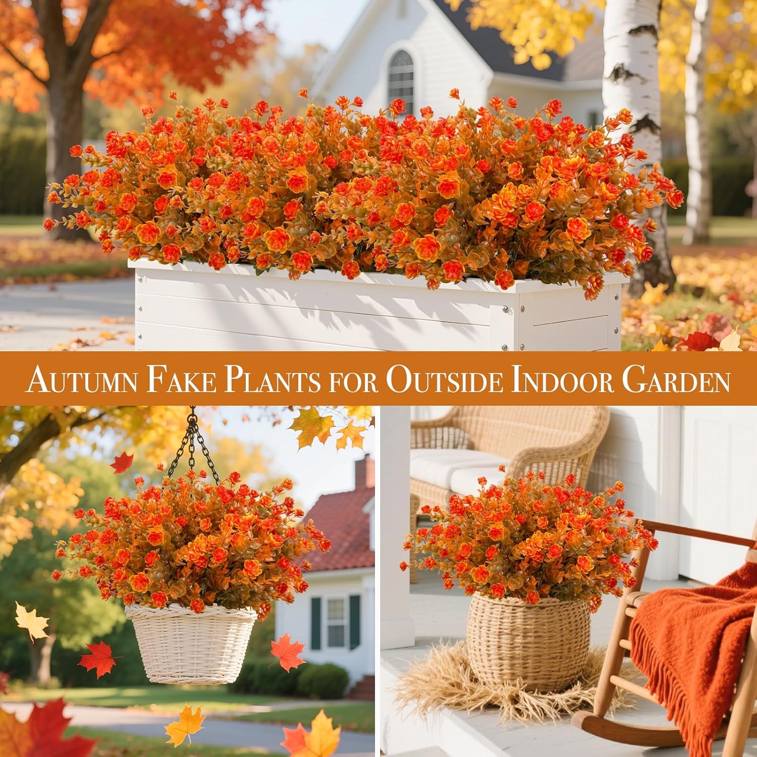20 Bundles Artificial Fall Flowers For Outdoors Fall Thanksgiving Decorations-Uv Resistant Fake Mums Faux Plant Plastic Flowers Gardens Porch Fireplace Home Autumn Decor(Brown Eucalyptus Flower)