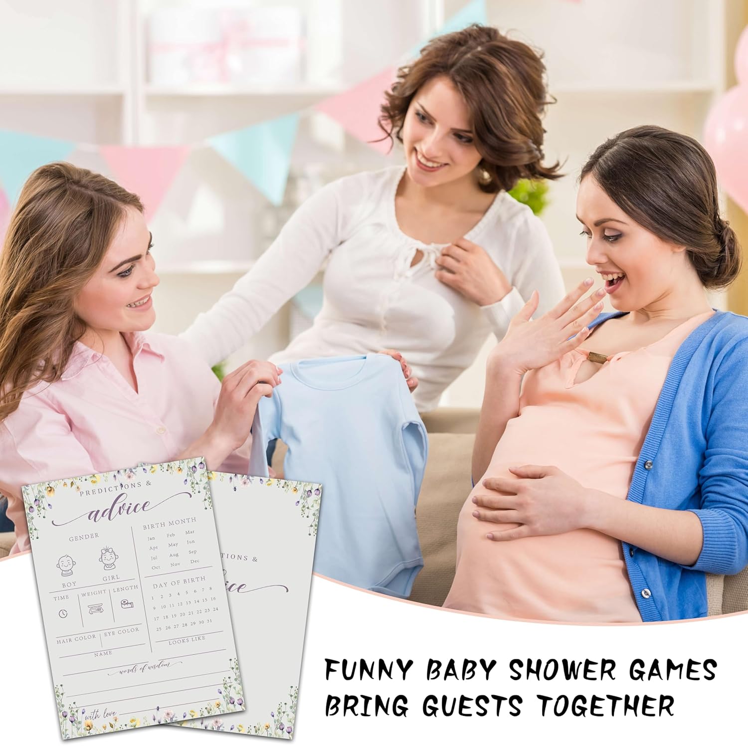 Baby Predictions And Advice Cards, 5" X 7" Minimalism Baby Shower Predictions Cards, Baby Shower Party Games & Activities Favors For Newparents - I03