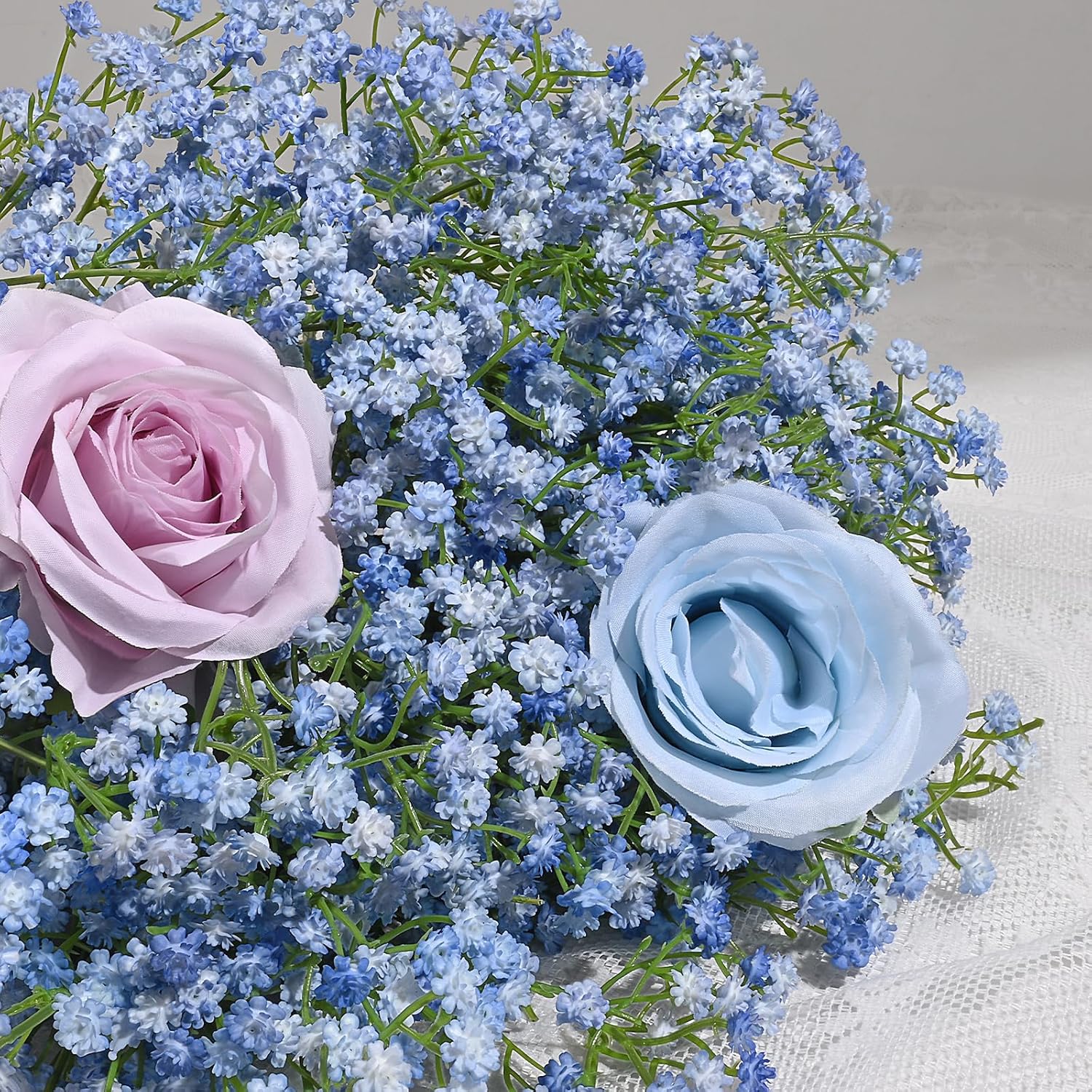 5 Pcs Babys Breath Artificial Flowers, Blue Long Stem Baby Breath Flowers Artificial Bulk, Real Touch Fake Babys Breath Gypsophila For Wedding Bridal Bouquet Party Arrangements Home Decor