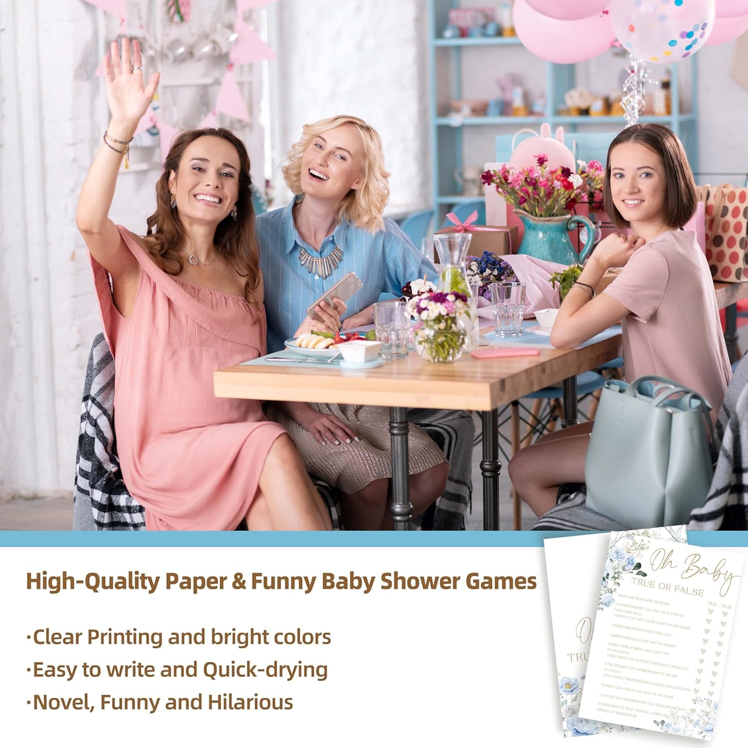 Baby In Bloom Baby Shower Games For Boy Girl, Spring Blue Floral Gender Neutral Party Decorations Favors Ideas, True Or False Game, 25 Pcs-C01