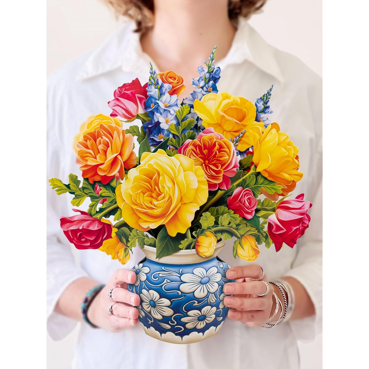 Pop Up Cards, Sorbet Roses, 12 Inch Life Sized Forever Flower Bouquet 3D Popup Greeting Card, Birthday Cards, Thank You Card, Blank Notecard & Envelope