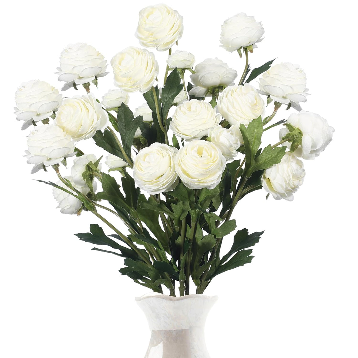 6 Pcs Artificial Ranunculus Flowers With Stem 18 Heads White Artificial Ranunculus Flowers Bouquets Bulk For Diy Bouquet Wedding Centerpiece Home Decor