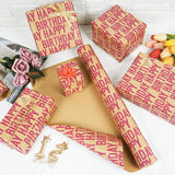 Birthday Wrapping Paper Roll, Red And Brown Kraft Happy Birthday Wrapping Paper Jumbo Roll, Gift Wrap Paper Set For Men Women Boys Girls, 17X590 Inch (70 Sq. Ft.)