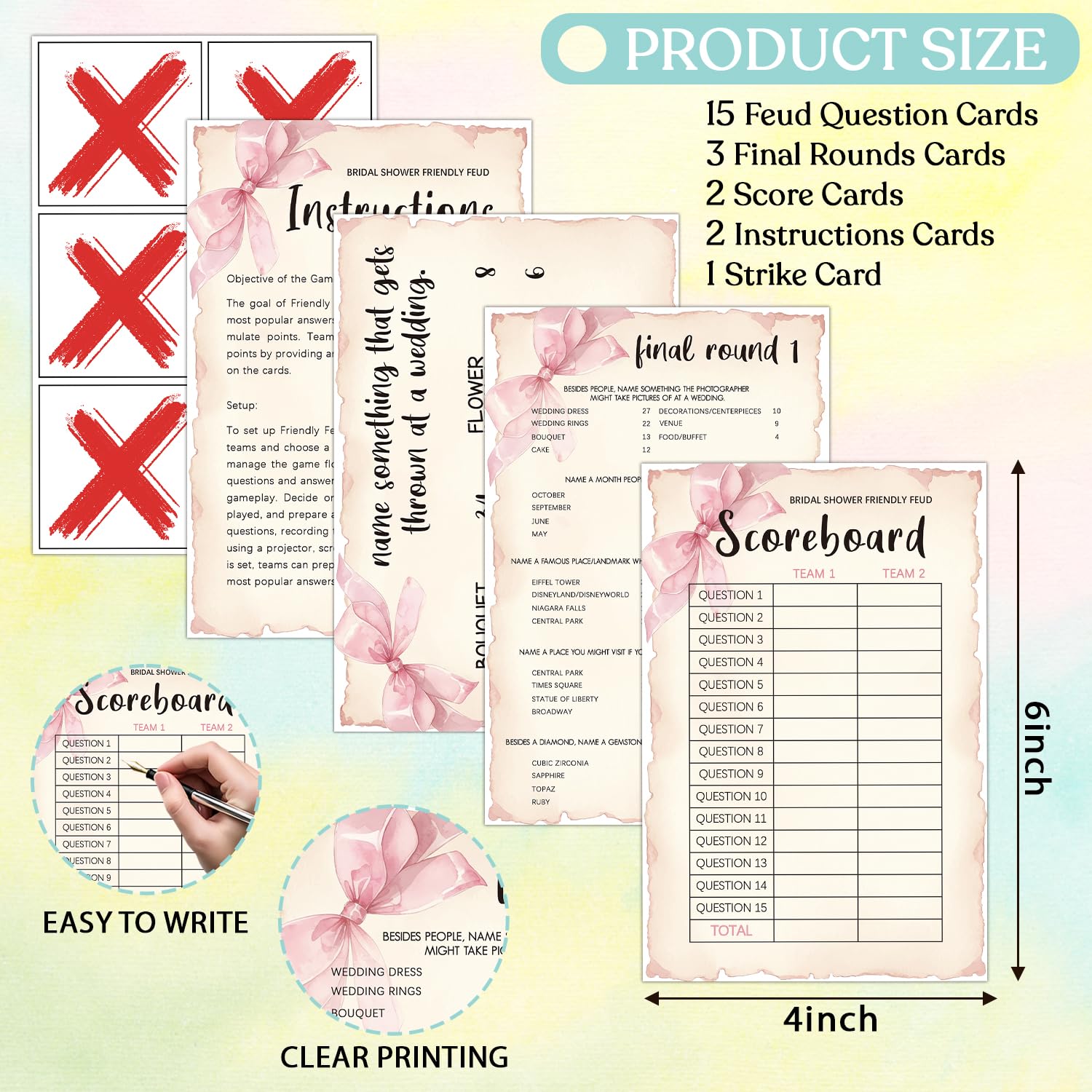 Pink Wedding Friendly Feud Quiz, Bow Bridal Shower Friendly Feud Game Set For Reception And Guests, Bridal Shower Game, Engagement Party Games, Bachelorette Party Decor & Supplies-04