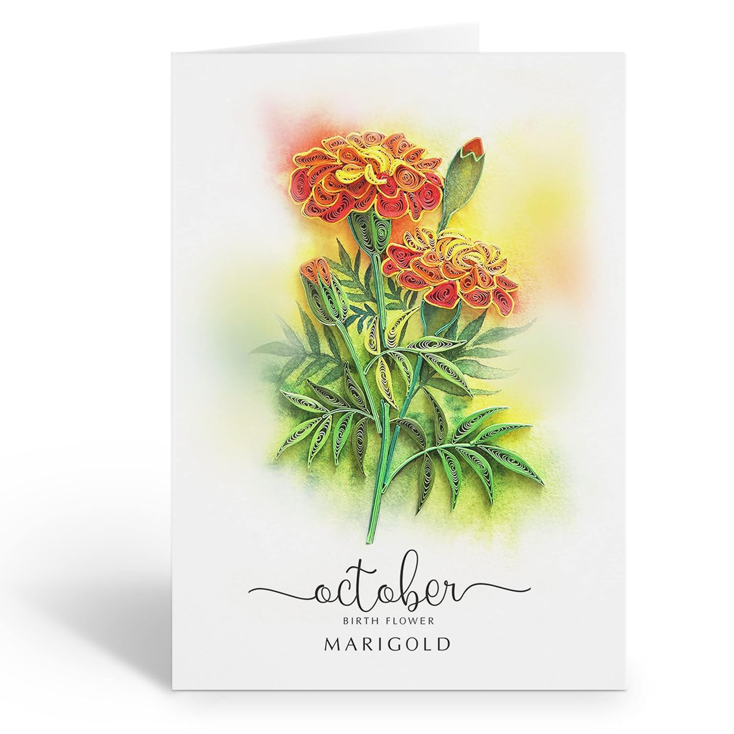 Marigold Quilling Card For October Birthday, Floral, 5In X 7In