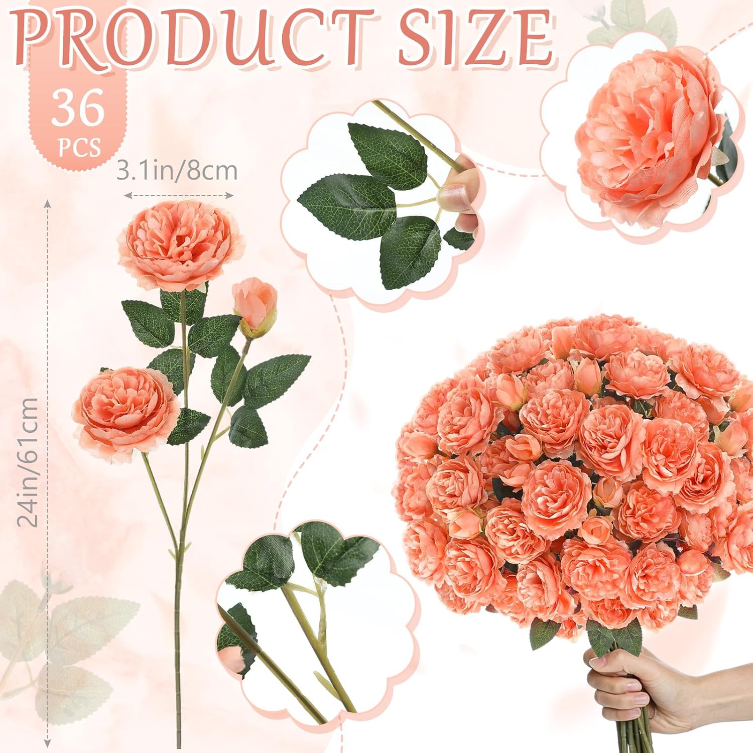 36 Bundles Artificial Flowers Peonies Roses 108 Heads Fake Silk Peony Bouquet Floral Arrangements For Wedding Bridal Shower Valentine'S Day Table Centerpieces Vase Decoration(Peach)
