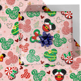Mouse Christmas Wrapping Paper For Kids- Funny Pink Xmas Gift Wrap Red Candy Green Trees For Family Holiday Party - 4 Jumbo Sheets, 40 X 28 Inches Each
