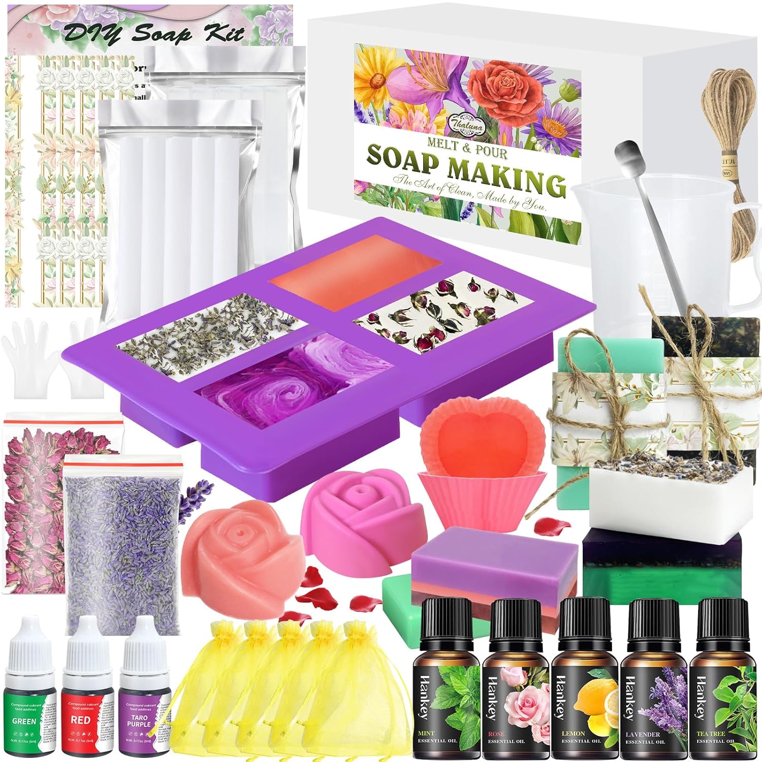 Soap Making Kit, Soap Making Kit For Adults - Shea Butter Glycerin Melt And Pour Soap Base, Molds, Dye, Fragrances, Dried Flowers, Diy Craft For Kids Beginners Girls, Gift Boxes For Women