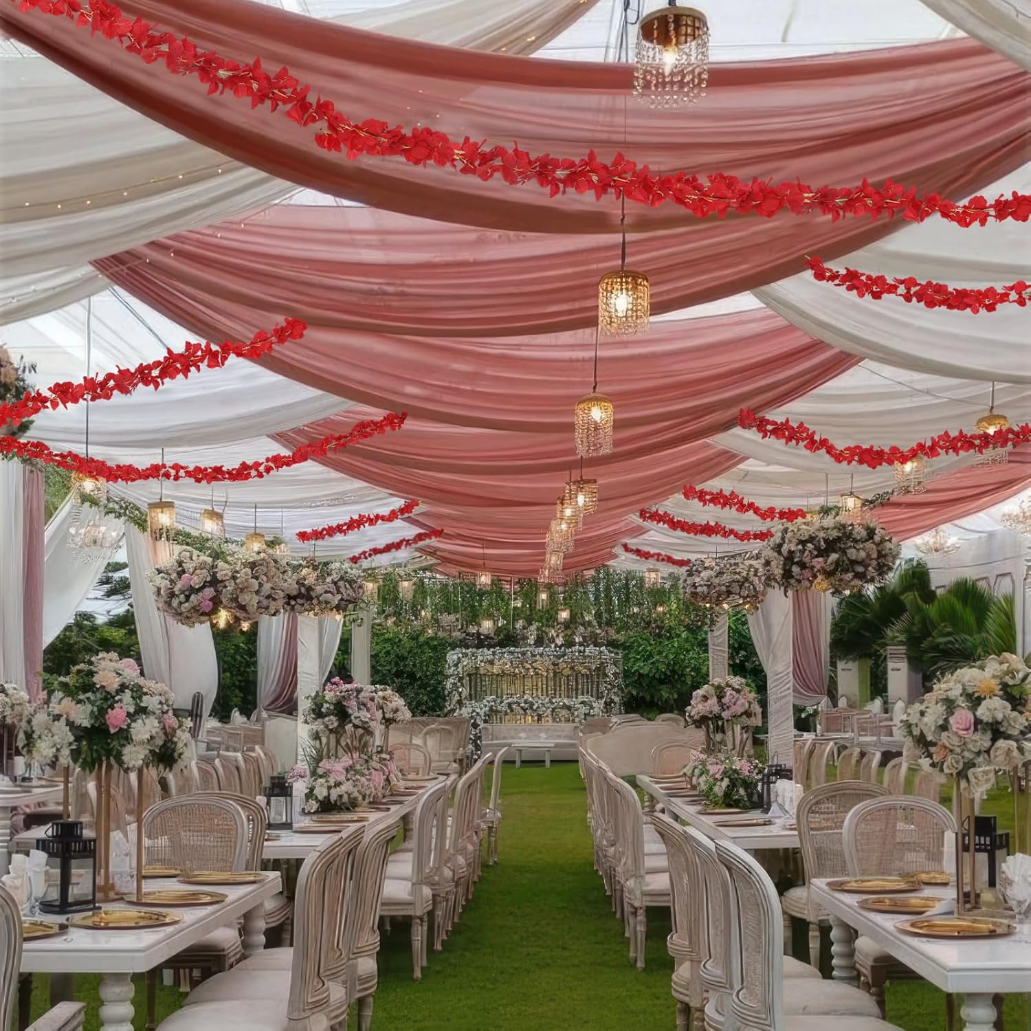 6 Pcs Wisteria Flower Garlands Red Artificial Wisteria Hanging Flowers 6.7 Feet Silk Flowers Vines Hydrangea Garland For Backdrop Wedding Arch Party Outdoor Home Wall Garden Table Decor